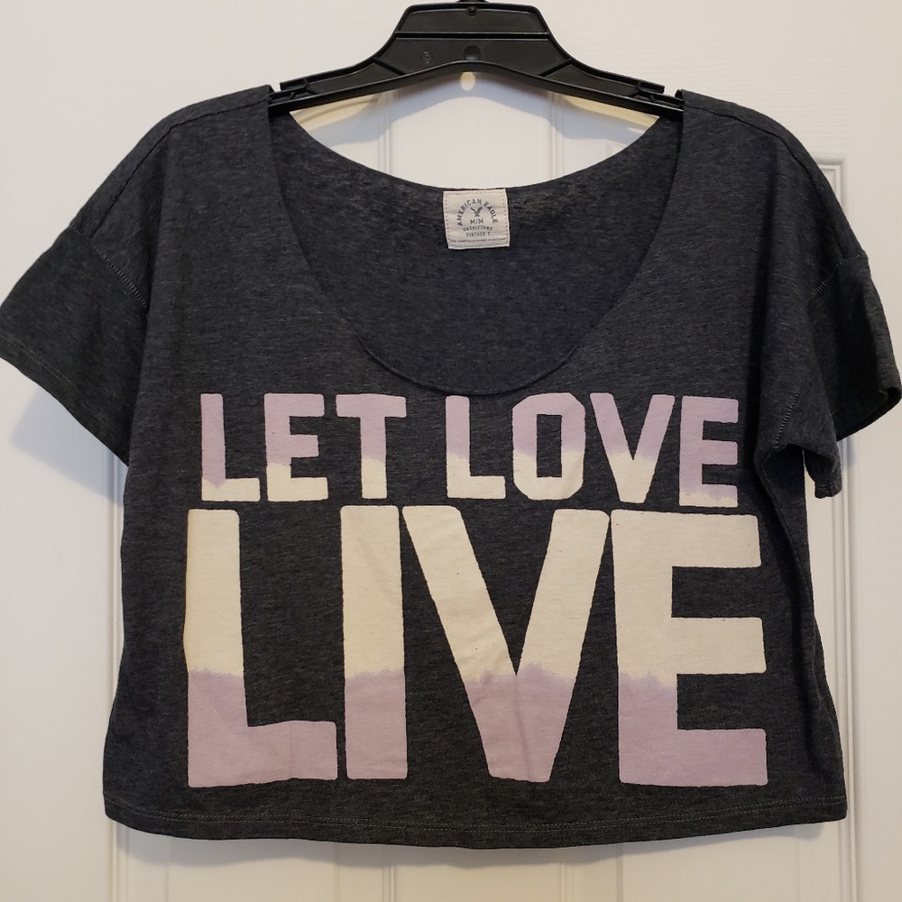 Graphic crop off the shoulder top